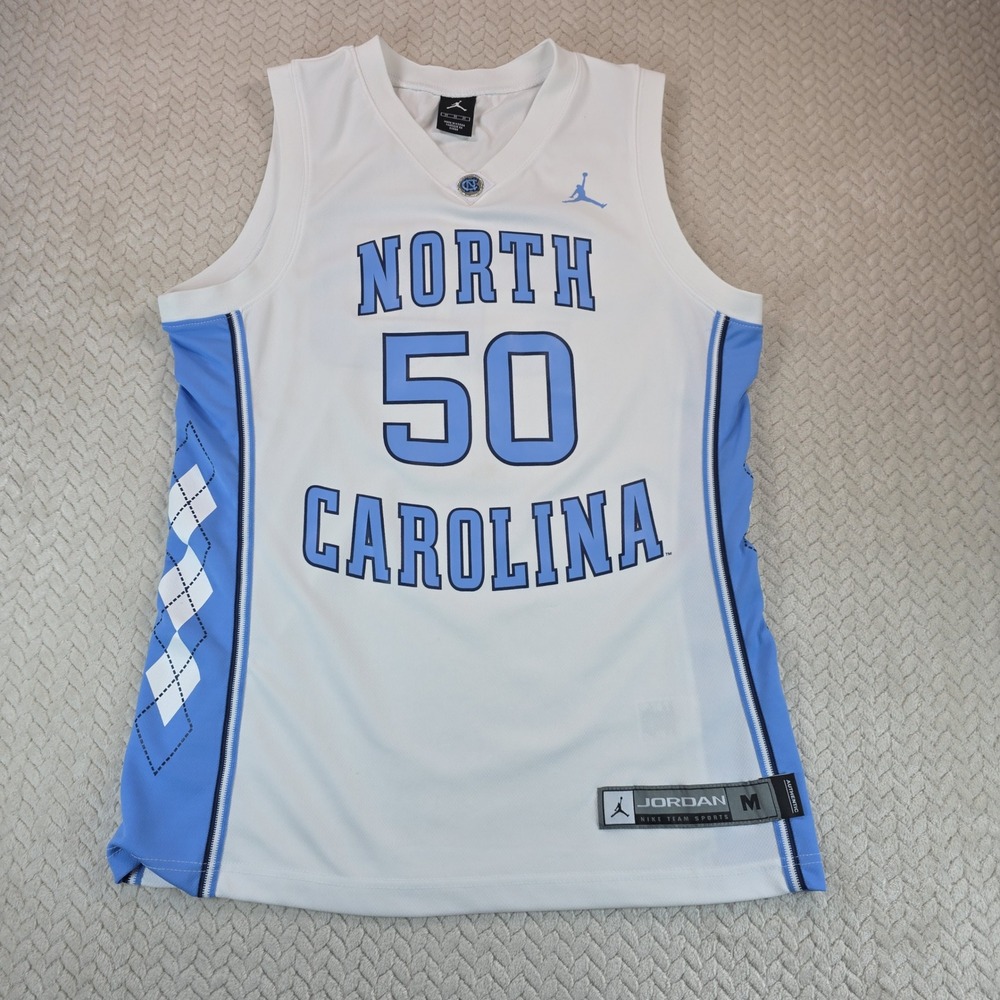 Jordan Nike Team Sports North Carolina Tar Heels Jersey 50 White Mens Medium
